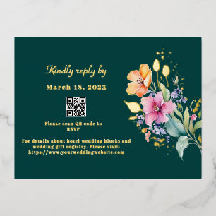 Roze Perzik Gele Bloesems RSVP Foliekaart Folie Uitnodiging Briefkaart
