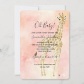 Roze Perzik Giraffe Baby Shower Kaart (Voorkant)