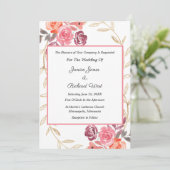 Roze Perzik Gouden Bloemenkrans Trouw Uitnodiging (Staand voorkant)