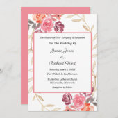 Roze Perzik Gouden Bloemenkrans Trouw Uitnodiging (Voorkant / Achterkant)