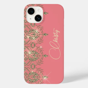 Roze perzik gouden kant elegante sprankelende look Case-Mate iPhone 14 hoesje