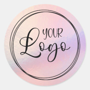 Roze Perzik Holografische Verlopen Logo Ronde Sticker