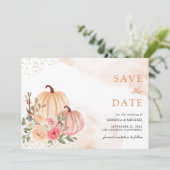 Roze Perzik Pompoen Bloemen Huwelijk Save The Date (Staand voorkant)