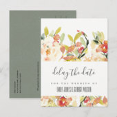 ROZE PERZIK ROZE BLOMEN TROUWEN DATUM UITSTELLEN AANKONDIGINGSKAART (Voorkant / Achterkant)