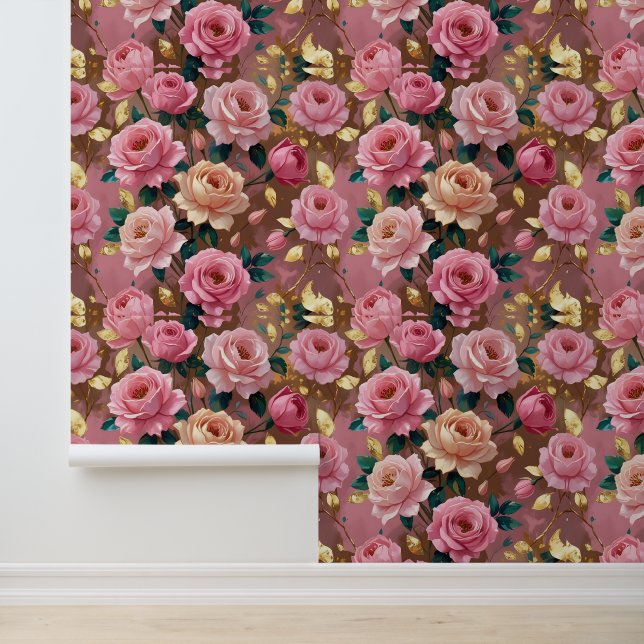 Roze Perzik Rozen Floral Peel en Stick Behang (Applicatie)
