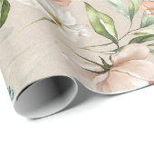 Roze & Perzik Watercolor Bloemmotief Bruiloft Cadeaupapier (Rol Hoek)