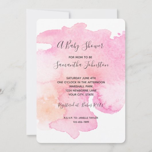  roze perzik Waterverf Baby shower Kaart (Achterkant)