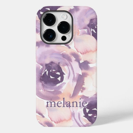 Roze Perzik Waterverf Bloemenmonogram Case-Mate iPhone Case (Achterkant)