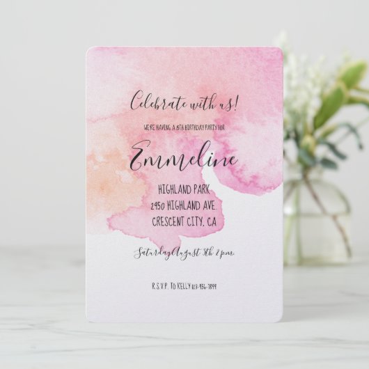 roze perzik Waterverf Verjaardag Kaart (Staand voorkant)