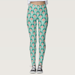 Roze Perzik Yukka En Groen Art Deco Patroon Leggings