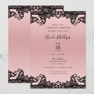 Roze Perzik Zwarte Inkt Kant Elegante Bruiloftsdou Kaart