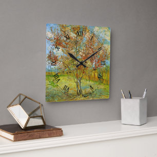 Roze Perzikboom in Bloei door Vincent van Gogh Vierkante Klok