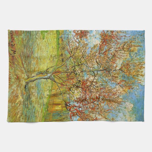 Roze Perzikboom in Blossom door Vincent van Gogh Theedoek (Horizontaal)