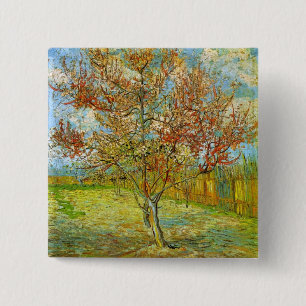 Roze Perzikboom in Blossom door Vincent van Gogh Vierkante Button 5,1 Cm