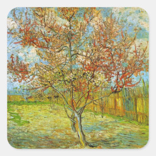 Roze Perzikboom in Blossom door Vincent van Gogh Vierkante Sticker