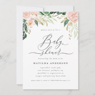 Roze perziken florale watecolor baby shower