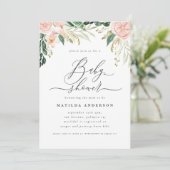 Roze perziken florale watecolor baby shower (Staand voorkant)