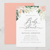 Roze perziken florale watecolor baby shower (Voorkant / Achterkant)