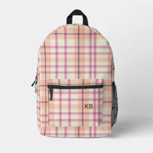 Roze perzikkleurig tartaan Check Monogram Initiale Bedrukte Rugzak