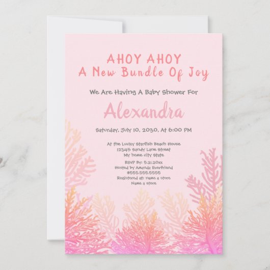 Roze perzikkoraal "ahoy Girl"-Baby shower (Voorkant)