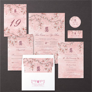 Roze Perzische bloesems Romantische Florals Asian RSVP Kaartje