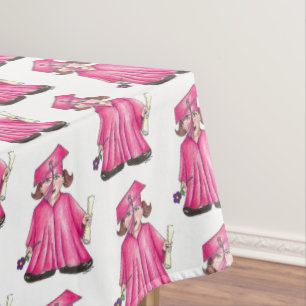 Roze Pet en Gown School Afstuderen Girl Diploma Tafelkleed