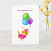 Roze pet katten afstuderen aanpasbare kaart (Gele Bloem)