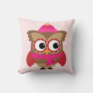 Roze Pet Owl met roze kalf Kussen
