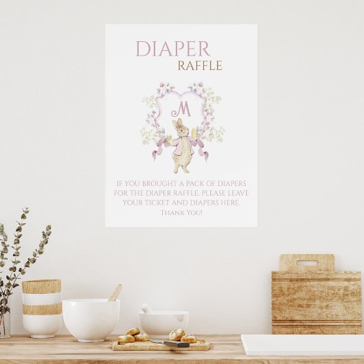 Roze Peter het Konijn Baby Luier Raffle Teken Poster (Keuken)