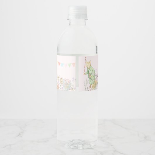 Roze Peter het Konijn Eerste Verjaardag Waterfles Etiket (Achterkant)