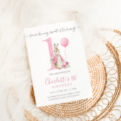 Roze Peter Konijn Eerste Verjaardag Uitnodiging