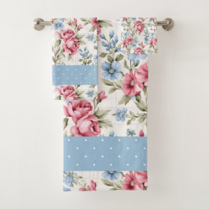 Roze petunia's en Sky Blue Daisies Bad Handdoek