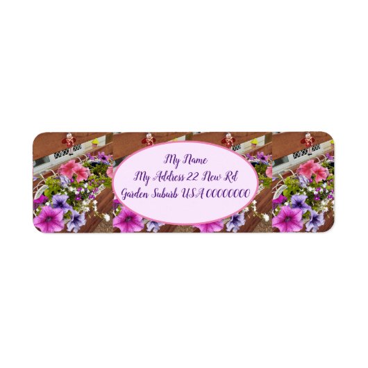 Roze petunias Paarse bloem Etiket (Voorkant)