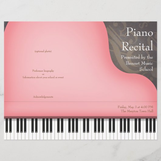 Roze Piano Gevouwen Piano of Zang Overweging Progr (Voorkant)