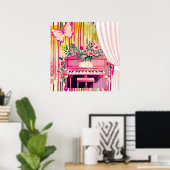 Roze Piano Waterverf Illustratie Poster (Thuiskantoor)
