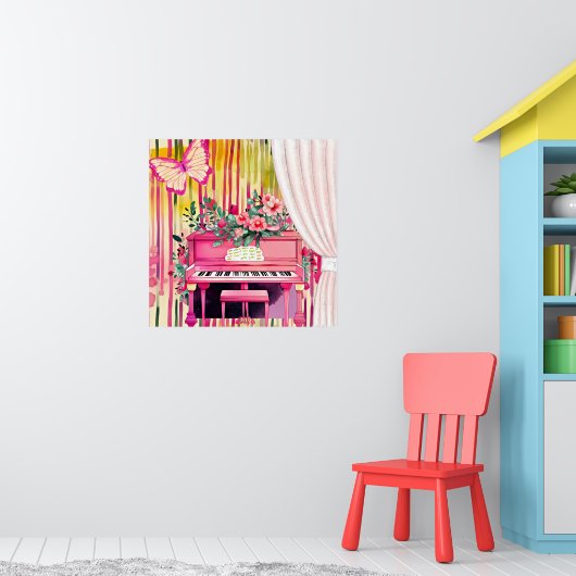 Roze Piano Waterverf Illustratie Poster (Kinderkamer 1)