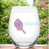 Roze Pickleball Paddle & Ball Gepersonaliseerde Pr Wijnglas Zonder Voet