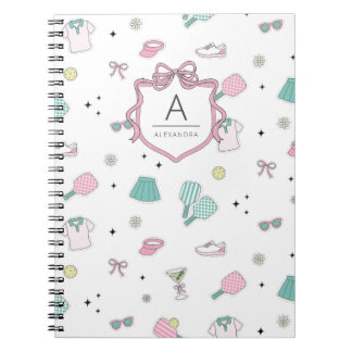 Roze Pickleball Preppy Monogram Print Notitieboek