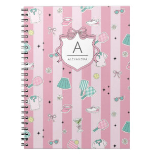 Roze Pickleball Preppy Monogram Print Notitieboek