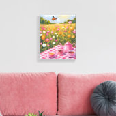  roze picknick | Flower Field Tea Butterfly Canvas Afdruk (Insitu (Woonkamer))