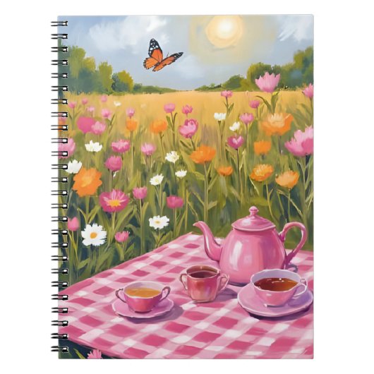 roze picknick | Flower Field Tea Butterfly Notitieboek (Voorkant)