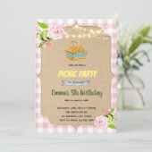 Roze picknick-uitnodiging kaart (Staand voorkant)