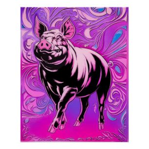 Roze Pig Design Glanzend Poster Wall Art Happy Hog Perfect Poster