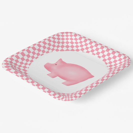 Roze pig papieren bordje (Gebogen)