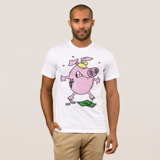 Roze Piggy Bank met geld Mannen T-Shirt (Voorkant volledig)