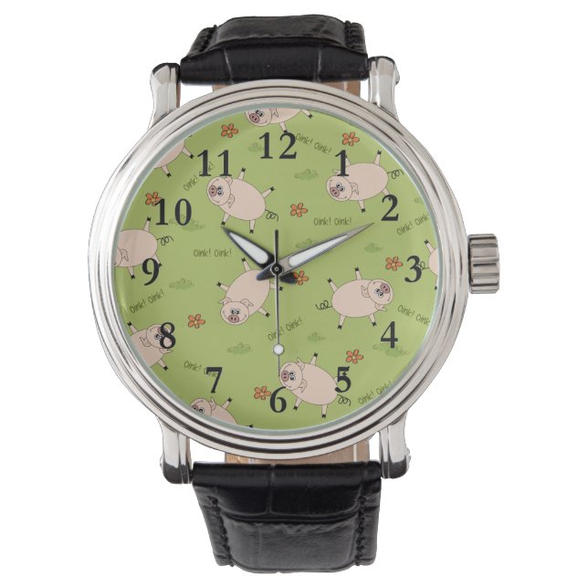 Roze Piggy Patroon Horloge (Voorkant)