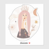 Roze pigtails boho vrouw bloemen maan bevestigen sticker (Vel)