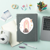 Roze pigtails boho vrouw bloemen maan bevestigen sticker (iPad Cover)