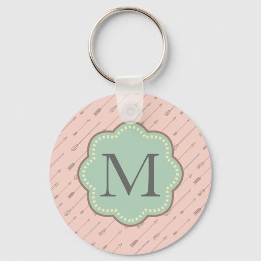Roze pijlen monogram sleutelhanger (Voorkant)