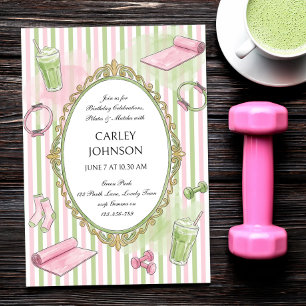 Roze Pilates- en Matcha-verjaardagsviering Kaart